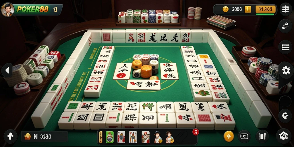 Screenshot dari gameplay Mahjong di POKER88 yang menampilkan strategi dan tantangan.