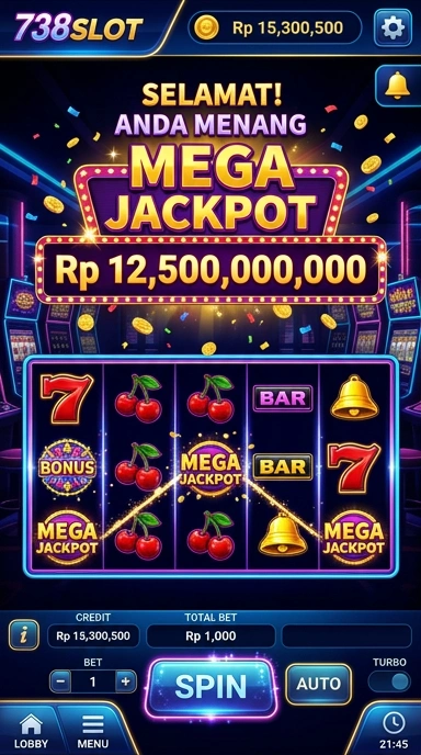 Tampilan utama aplikasi 738slot yang menarik dan intuitif.